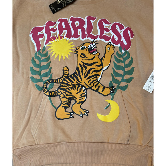 Reason Hoodie Mens Large Khaki Fearless Tiger Graphic Pullover Sweatshirt F3-54 - Picture 6 of 10
